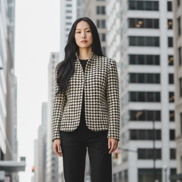 VINTAGE AUSTIN REED LONDON - NEW YORK HOUNDSTOOTH CLASSIC BLAZER JACKET SIZE 14 - Picture 1 of 10